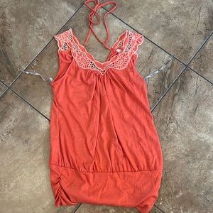 🔴 Orange Hispania Top Embroidered halter